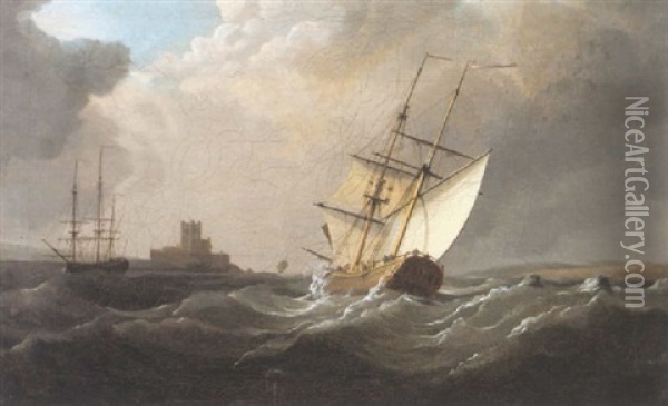 A Brigantine In A Fresh Breeze Off A Fort Oil Painting - Charles Brooking