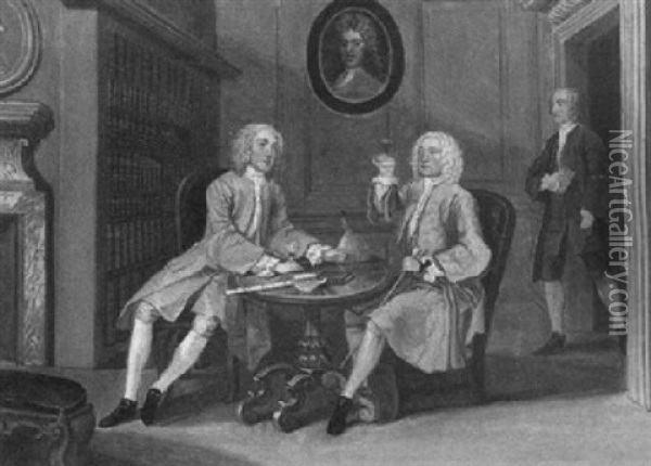 Mr. Dudley Woodbridge Celebrates His Call To The Bar With Captain Holland, In His Chambers At Brick Court Oil Painting - William Hogarth