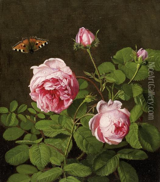 Still Life With Roses Oil Painting - Otto Didrik Ottesen