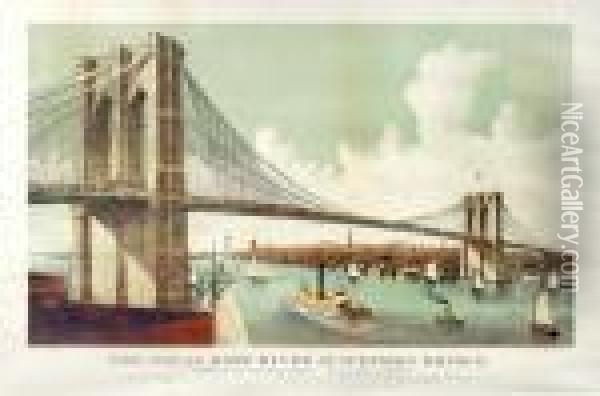 Thegreat East River Suspension Bridge Oil Painting - Currier & Ives Publishers