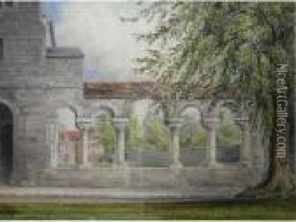 Colonnadesat Winchester Cathedral Oil Painting - George Frederick Prosser
