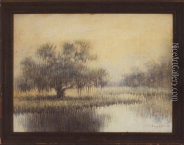 Bayou Landscape With Oak Oil Painting - Alexander John Drysdale