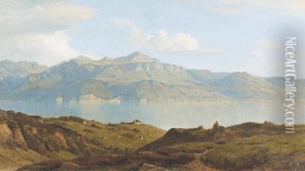 Herbstliche Partie Am Genfersee. Oil Painting - Alfred Chavannes