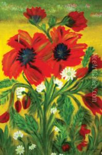 Still Life With Poppies Oil Painting - Mark Gertler
