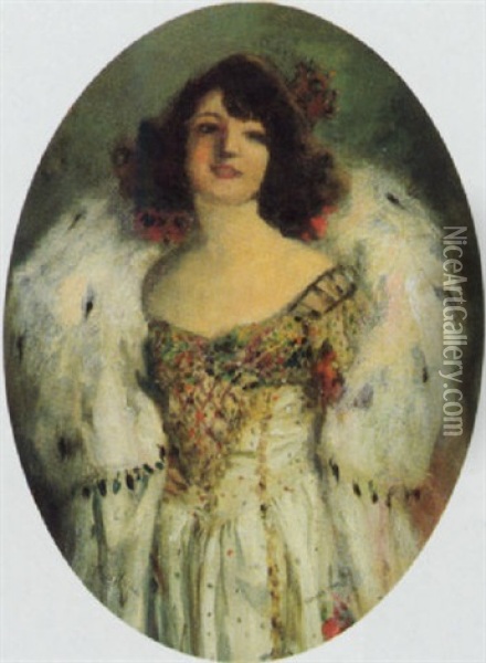Portrait Einer Dame Mit Boa Oil Painting - Francis Luis Mora