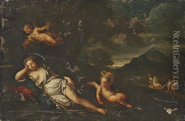 Venus And Cupid In A Landscape Oil Painting - Pier Francesco Mola