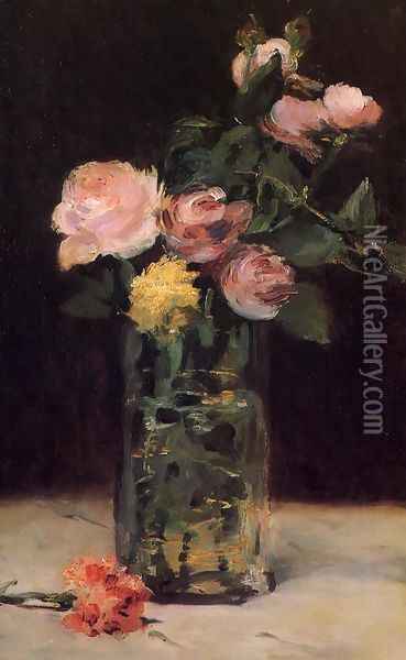 Roses in a Glass Vase Oil Painting - Edouard Manet