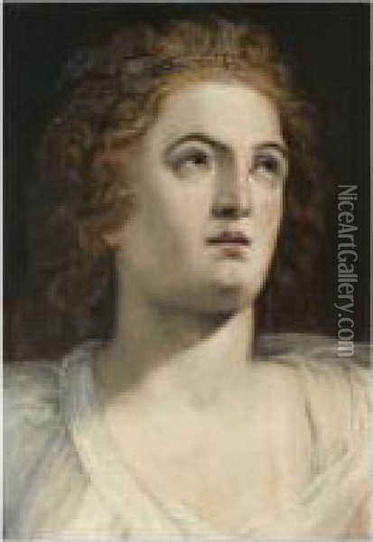 Portrait Of A Woman, Head And Shoulders, Wearing A White Shirt Oil Painting - Frans I Vriendt (Frans Floris)