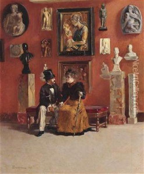 Rendezvous In The Uffizi Oil Painting - Odoardo Borrani