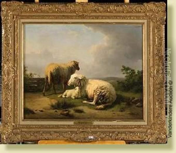 Moutons Au Pre Oil Painting - Eugene Joseph Verboeckhoven