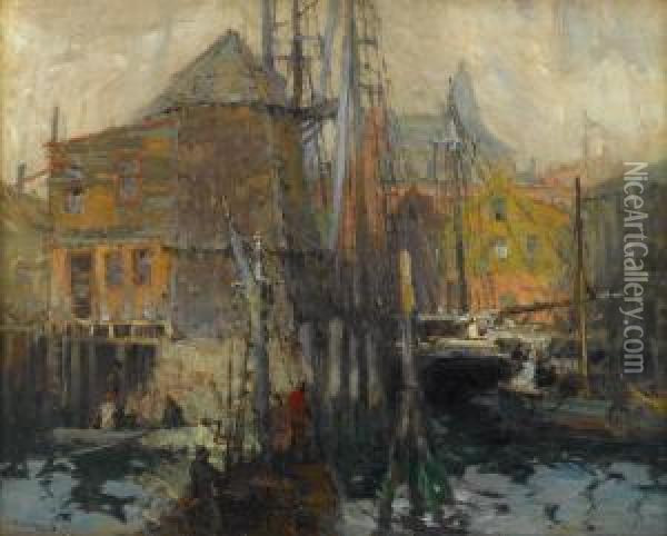 A Busy Harbor Oil Painting - Harry Aiken Vincent