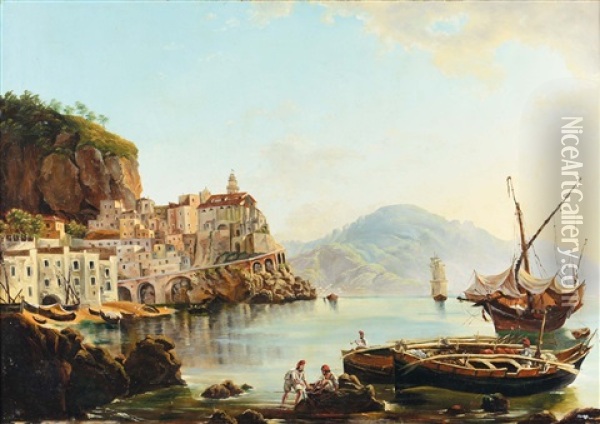 Paesaggio Con Porto Oil Painting - Josef Rebell