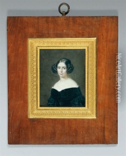 Portrait De Jeune Femme A La Robe De Velours Noir Oil Painting - Francois Meuret