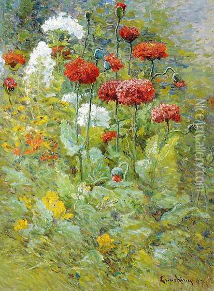 Flowers in a Garden Oil Painting - Edward Chalmers Leavitt
