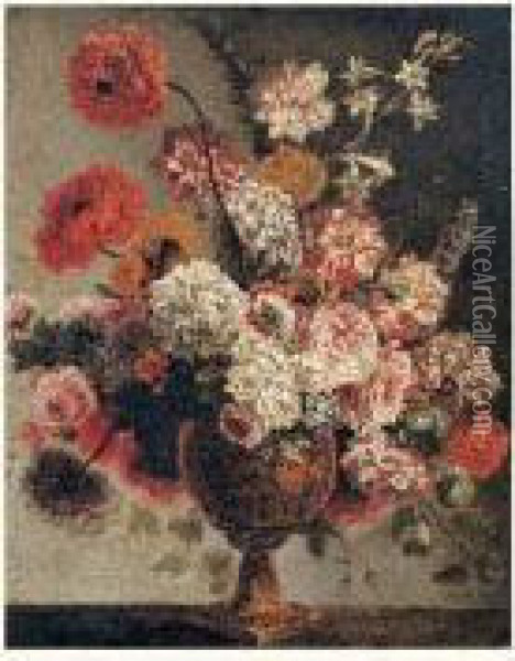 Nature Morte Au Vase De Fleurs Sur Un Entablement Oil Painting - Pierre-Nicolas Huillot