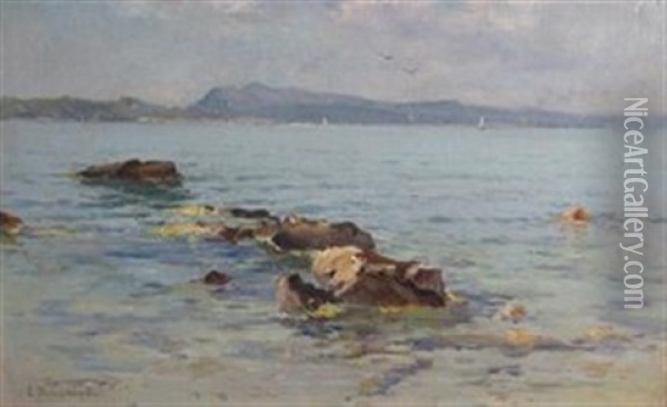 Sunny Coastal View Oil Painting - Eugene Baptiste Emile Dauphin