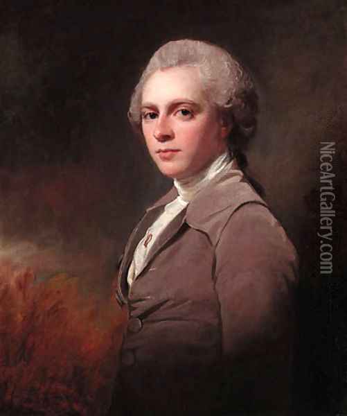 Portrait of George Cowper (1754-1787), half-length, in a mauve coat Oil Painting - George Romney