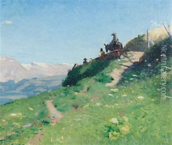Walliser Gebirgspartie Mit Reiter Oil Painting - Edouard John E. Ravel