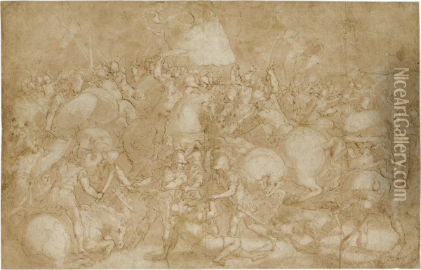 A Battle Scene Oil Painting - Carlo Portelli da Loro