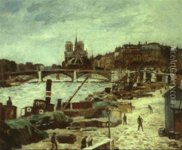 Paris, La Seine Et Notre-dame Oil Painting - Marcel Francois Leprin