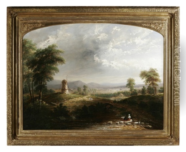 Landscape With Windmill Oil Painting - Thomas Doughty