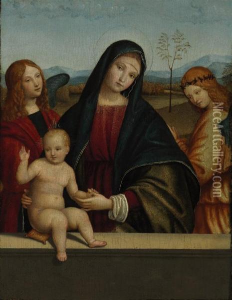 The Madonna And Child With Two Angels Oil Painting - Francesco Francia