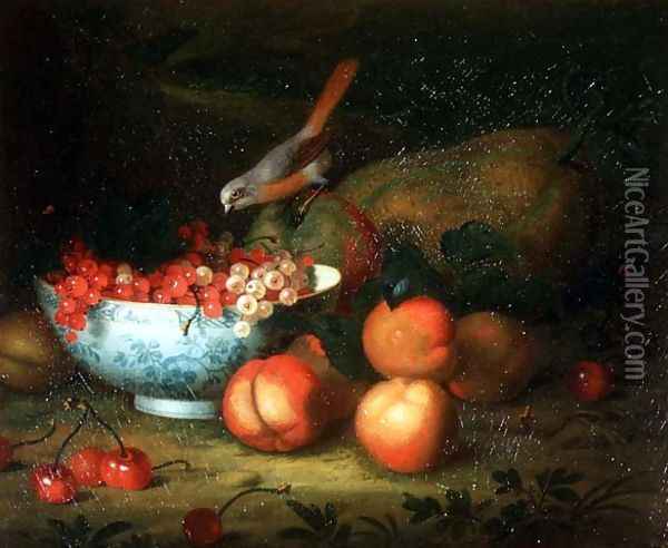 Still Life of fruit with a Finch Oil Painting - Tobias Stranover