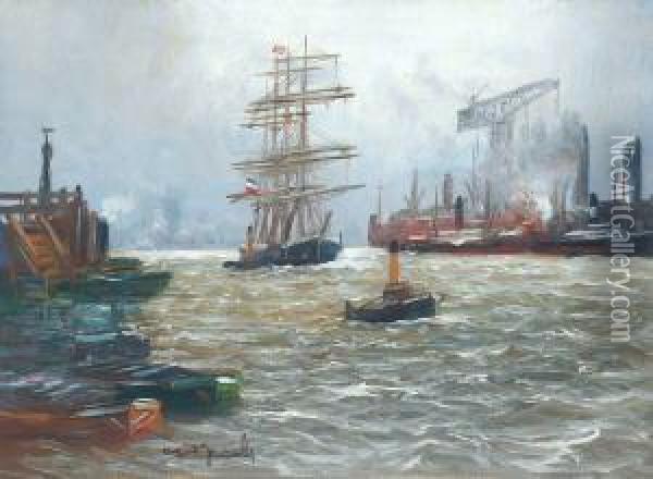 Schiffe Im Hamburger Hafen Oil Painting - Alfred Jensen