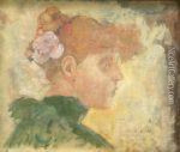 Portrait Of Alady In Profile, Wearing A Flower In Her Hair Oil Painting - Max Alfred Buri