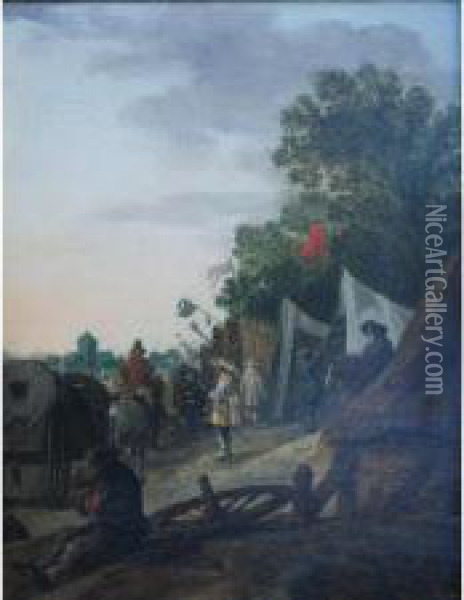 Figures At A Military Camp Oil Painting - Palamedes Palamedesz. (Stevaerts, Stevens)