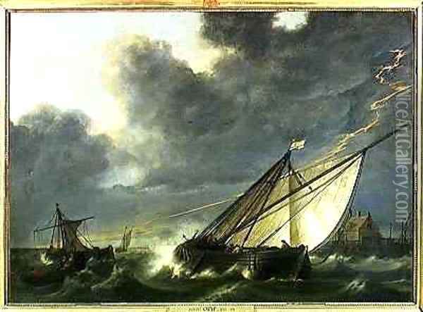 Boats in the Estuary of Holland Diep in a Storm Oil Painting - Aelbert Cuyp