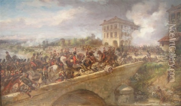 Le Passage Du Ponte Nuovo A La Bataille De Magenta Oil Painting - Eugene Louis Charpentier