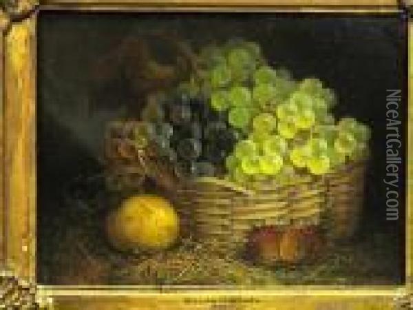 A Still Life With A Basket Of Grapes And Other Fruit Oil Painting - William Henry Hunt