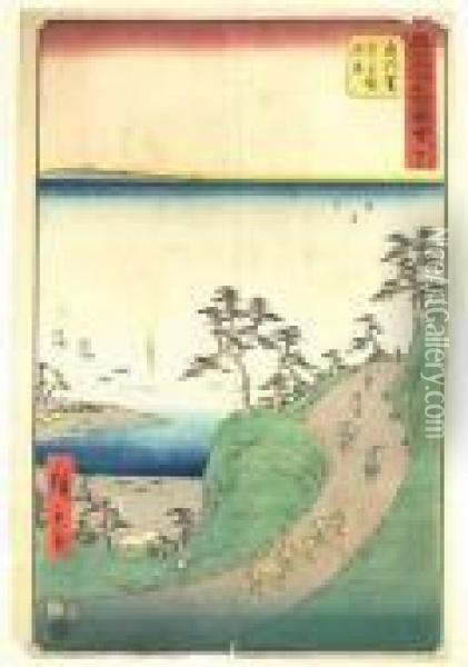 Les Cinquante Trois Vues Celebres Du Tokaido, Shirasuka Oil Painting - Utagawa or Ando Hiroshige