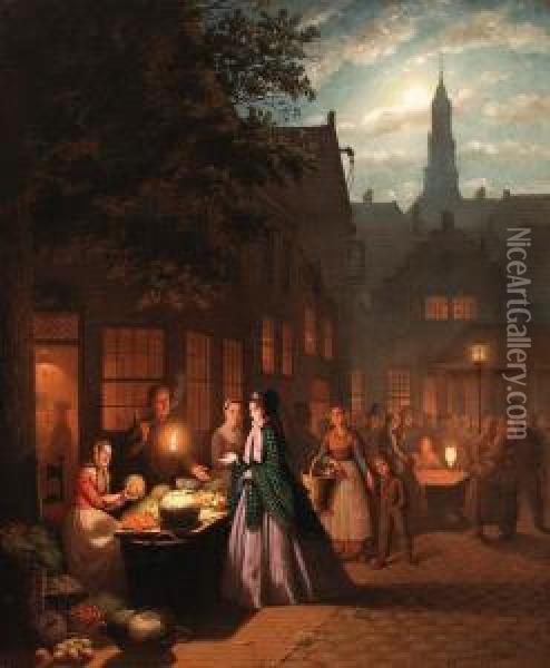 An Evening Marketplace Oil Painting - Johann Mongels Culverhouse