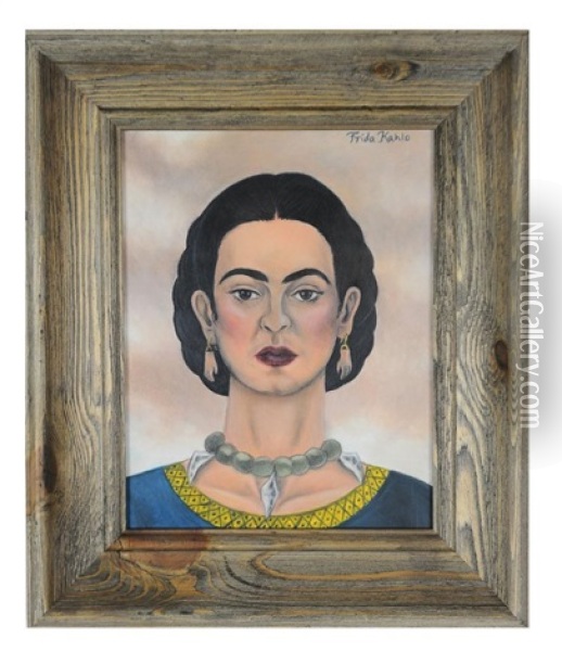 A Frida Kahlo Self Portrait - Attributed Oil Painting - Frida Kahlo
