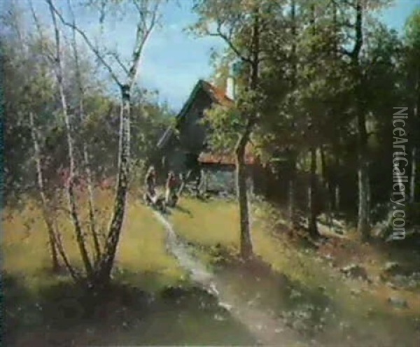 Skogstorp I Bjorkbacke Oil Painting - Johan Severin Nilsson