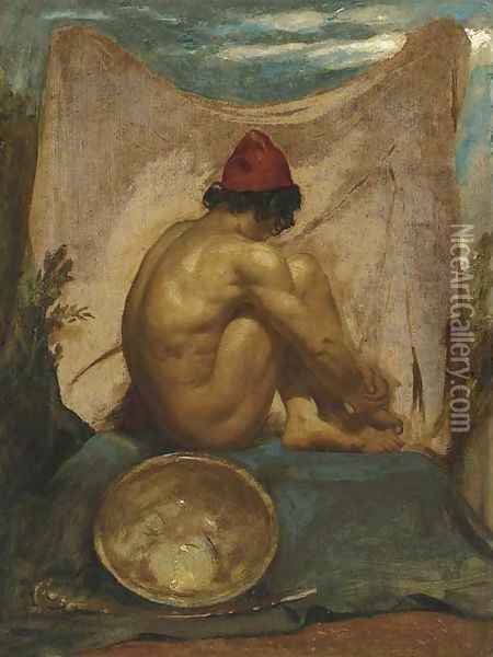 A Seated Tajik In An Interior With His Shield And Scabbard At His Side Oil Painting - William Etty
