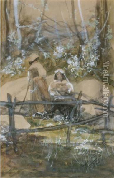 Two Italian Peasant Girls Oil Painting - Constant Montald