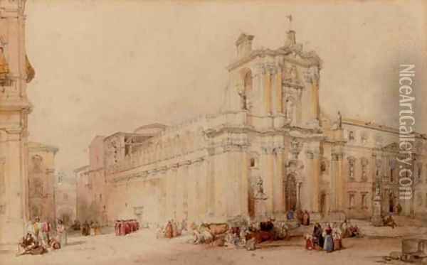 Cardinals and other figures in an Italianate square Oil Painting - David Roberts