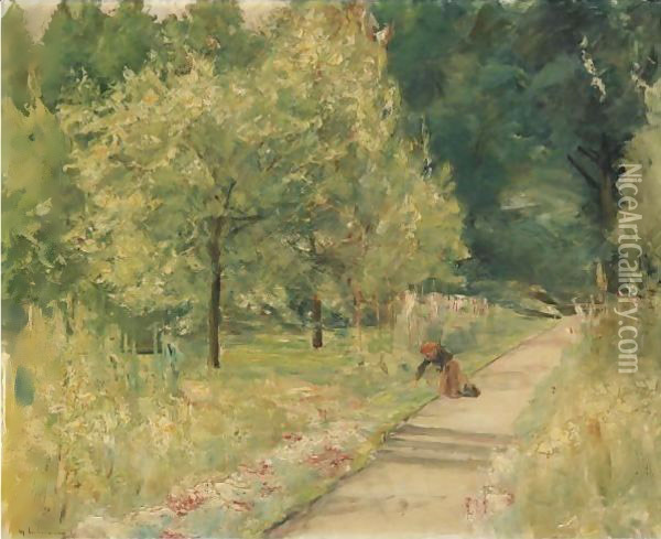 Gartnerin Im Wannseegarten (Gardener In The Wannsee Garden) Oil Painting - Max Liebermann