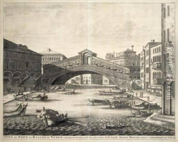 Publisher. Vue Du Pont De Rialto De Venise; La Place De Saint Marc A Venise Oil Painting - Pierre Mortier