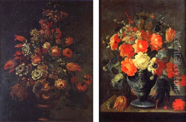 Vase De Fleurs Sur Un Entablement Oil Painting - Jan-Baptiste Bosschaert