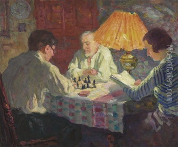 The Chess Game Oil Painting - Arnold Borisovich Lakhovsky
