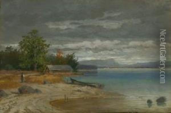 Blick Vom Ostufer Des Starnberger Sees Auf Die Zugspitze. Oil Painting - Heinrich Von Reder