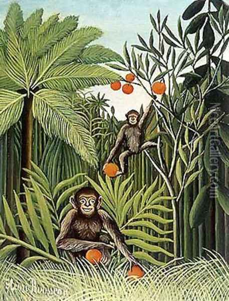 Two Monkeys in the Jungle Oil Painting - Henri Julien Rousseau