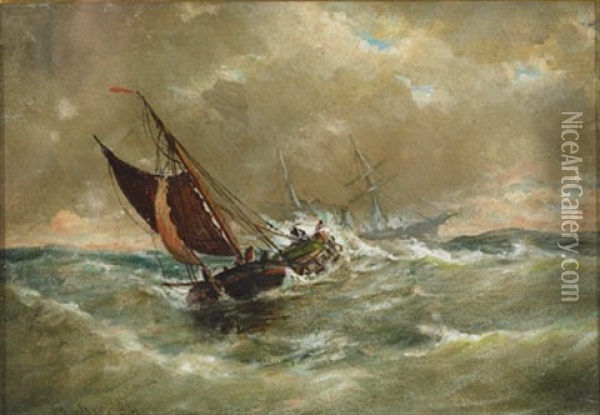 Ships In Heavy Seas Oil Painting - Elisha Taylor Baker