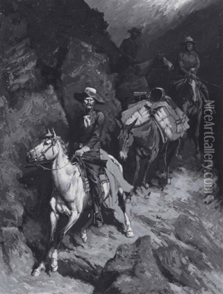 In A Canyon Of The Coeur D'alene Oil Painting - Frederic Remington