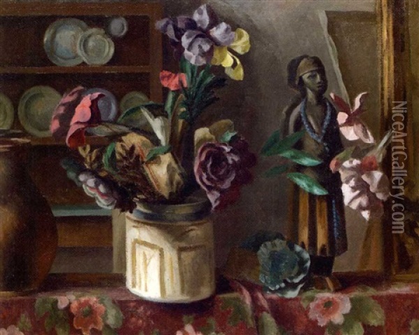 Still Life With African Figure Oil Painting - Roger Fry