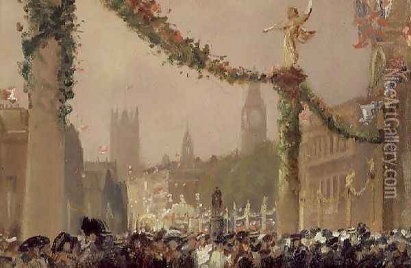 Decorations in Whitehall for the Coronation of King George V, 1910 Oil Painting - George Hyde Pownall